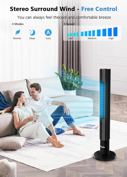 Tower Fans for Bedroom, 85° Oscillating Bladeless Fans, Standing Fans with Touch LED Display, 12H Timer, Remote, 3 Speeds 3 Modes Max 26ft/s, 43" Cooling Quiet Floor Fan for Home Office