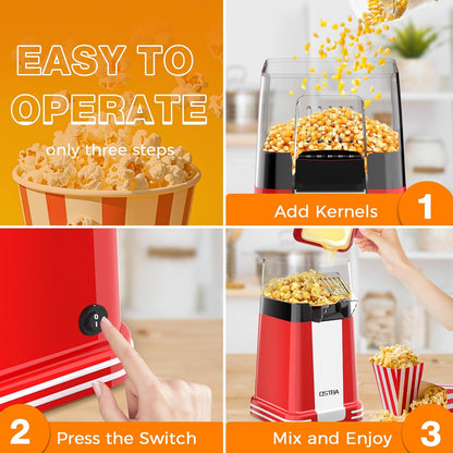 OSTBA Retro Popcorn Maker | 1200W 12-Cup Hot Air Popper