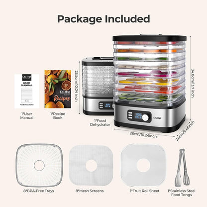 OSTBA 8-Tray Food Dehydrator with 72H Timer & Adjustable Temperature
