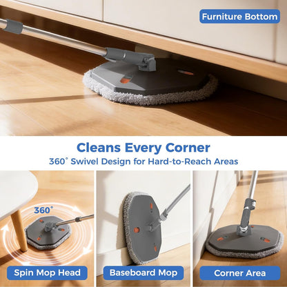 Spin Mop and Bucket Set with Removable Inner Clean Water Bucket, Dual Water Separation System, Deep-Cleaning Mops for Floors