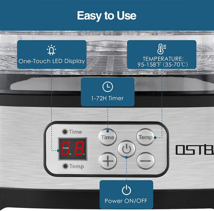 OSTBA 5-Tray Food Dehydrator with Adjustable Temperature & 72H Timer