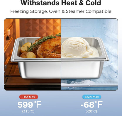 OSTBA 4-Pack Hotel Pans, Half-Size Stainless Steel Steam Table Pan, 2.5" Deep