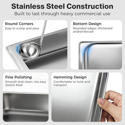 OSTBA 4-Pack Hotel Pans, Half-Size Stainless Steel Steam Table Pan, 2.5" Deep