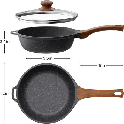 OSTBA 12 Inch Nonstick Saute Pan | 5 QT Skillet with Lid