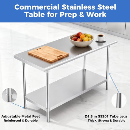 OSTBA Stainless Steel Prep Table with Backsplash, 24x48 Inch Commercial Work Table