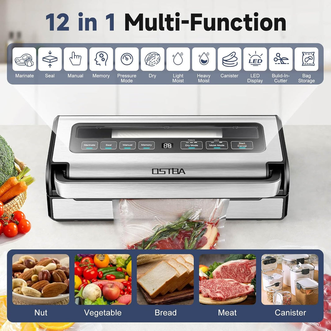 OSTBA Vacuum Sealer Machine | 12-in-1 Double Pump Food Saver