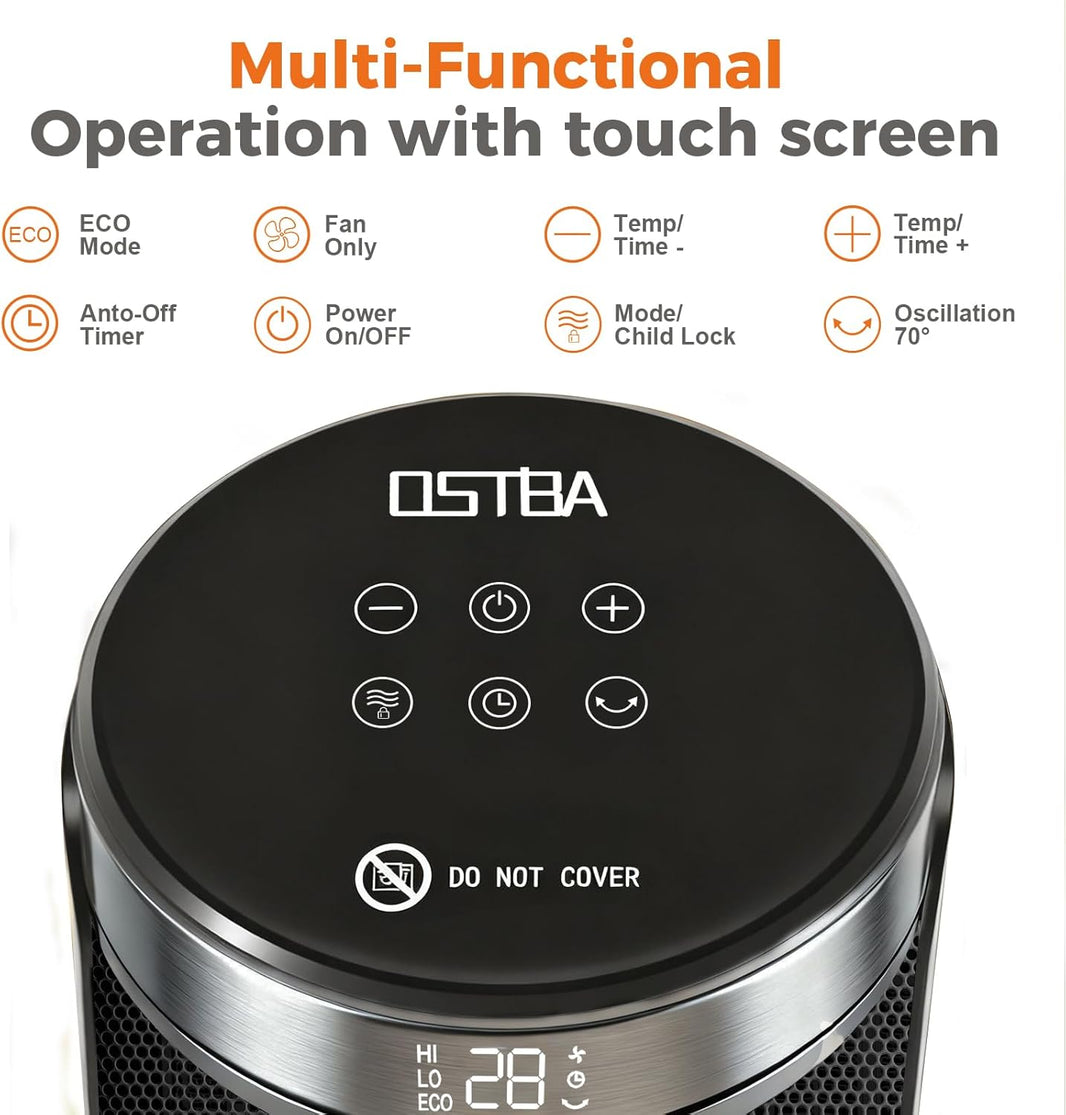 OSTBA 1500W Space Heater with Thermostat, 70° Oscillation & Remote