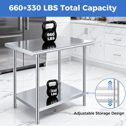 OSTBA Stainless Steel Prep Table with Backsplash, 24x48 Inch Commercial Work Table