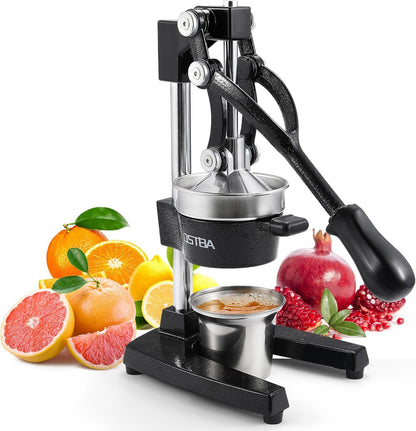 OSTBA Cast Iron Manual Juicer Hand Press, Commercial Grade Citrus Juicer, Stainless Steel Lemon squeezer for Orange, Lemon, Lime, Pomegranate with Stainless Steel Cup