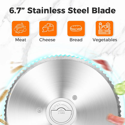 OSTBA Foldable Electric Food Slicer, Adjustable Thickness 0–15mm, 6.7” Stainless Steel Blade