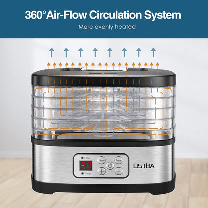 OSTBA 5-Tray Food Dehydrator with Adjustable Temperature & 72H Timer