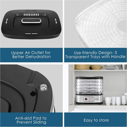 OSTBA 5-Tray Food Dehydrator with Adjustable Temperature & 72H Timer