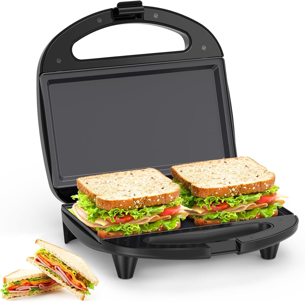 OSTBA Panini Press Grill with Adjustable Temperature, 4-Slice Indoor Grill, 180° Open Sandwich Maker with Drip Tray, Non-Stick Plates, Stainless Steel, 1200W
