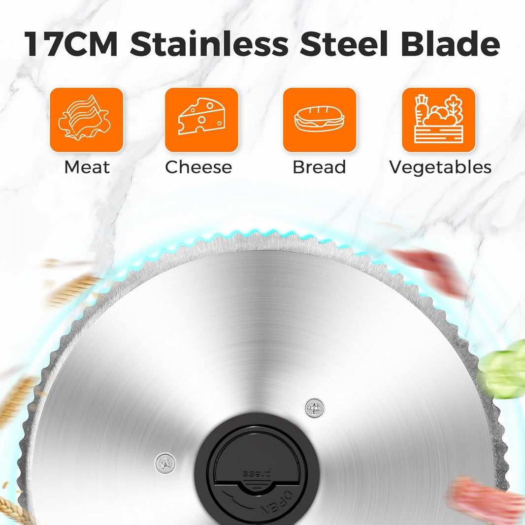 OSTBA Foldable Electric Food Slicer, Adjustable Thickness 0–15mm, 6.7” Stainless Steel Blade, 150W Motor, Portable & Easy-to-Clean, Meat, Cheese, Bread, and Vegetable Slicer for Home Kitchen, Black