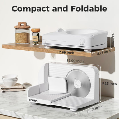 OSTBA Foldable Electric Food Slicer, Adjustable Thickness 0–15mm, 6.7” Stainless Steel Blade