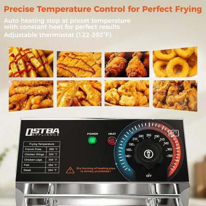OSTBA Electric Deep Fryer, 10.36QT Stainless Steel Countertop Fryer