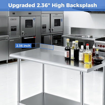 OSTBA Stainless Steel Prep Table with Backsplash, 24x48 Inch Commercial Work Table