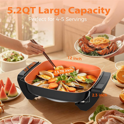 OSTBA 12x12 Electric Skillet | Copper Nonstick Pan with Glass Lid