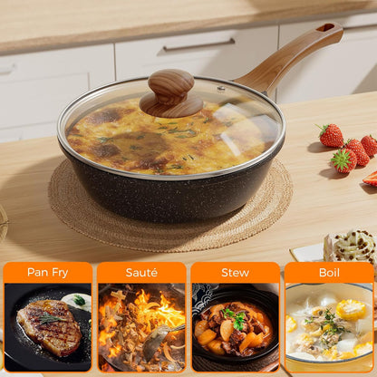OSTBA 12 Inch Nonstick Saute Pan | 5 QT Skillet with Lid