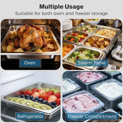 OSTBA 4-Pack Hotel Pans, Half-Size Stainless Steel Steam Table Pan, 2.5" Deep