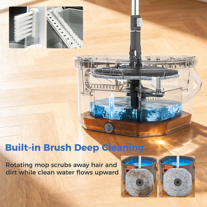 Spin Mop and Bucket Set with Removable Inner Clean Water Bucket, Dual Water Separation System, Deep-Cleaning Mops for Floors