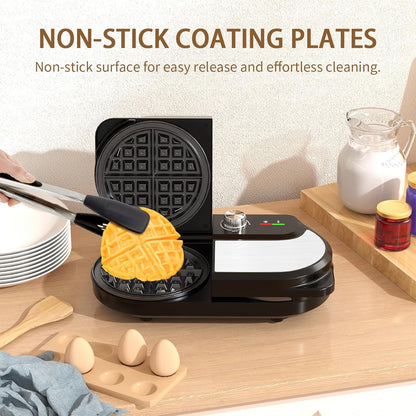 Double Waffle Maker 6 Inch, 1400W Belgian Waffle Maker for Breakfast and Snacks, Stainless Steel Waffle Iron with Nonstick Plates, Temperature Knob, Cool-Touch Handles