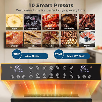 OSTBA Dual Zone Food Dehydrator, 20 Stainless Steel Trays, 1300W Dual Layer Food Dryer with Recipe, 180℉ Adjustable Temp, 48H Digital Timer, 10 Presets for Jerky, Meat, Fruit, Herbs