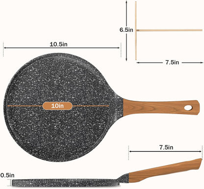 10-Inch Crepe Pan, Nonstick Pancake & Dosa Pan, Tortilla Pan Dosa Tawa, Flat Griddle Pan, Induction Compatible, Easy to Clean, with Wooden Spreader