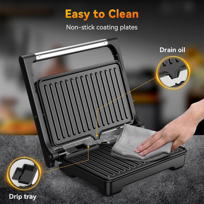 Panini Grill Press, 1200 W Sandwich Maker, Panini Maker with Non-Stick Coated Cast Aluminum Plates, Fits 2 Slices of Bread, 180-Degree Opening, Easy to Clean,Versatile Use
