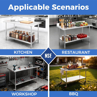 OSTBA Stainless Steel Prep Table with Backsplash, 24x48 Inch Commercial Work Table