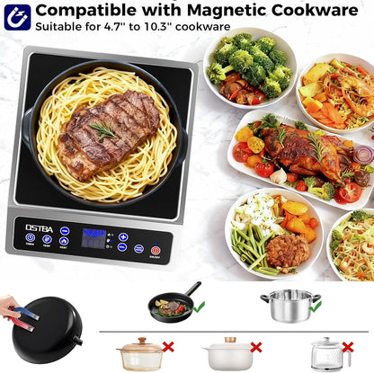 OSTBA 1800W Commercial Induction Cooktop, 7" Heating Coil Countertop Induction Burner