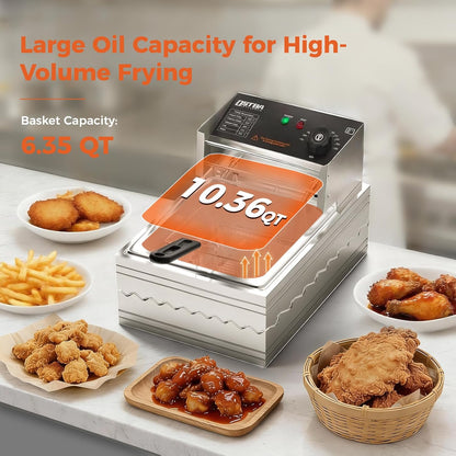 OSTBA Electric Deep Fryer, 10.36QT Stainless Steel Countertop Fryer
