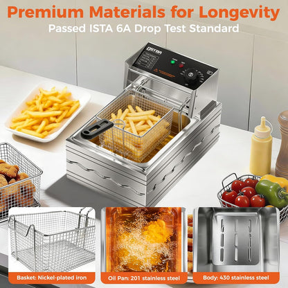 OSTBA Electric Deep Fryer, 10.36QT Stainless Steel Countertop Fryer
