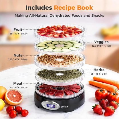 OSTBA 5-Tray BPA-Free Food Dehydrator, 420W, 95-160F, 48H Timer