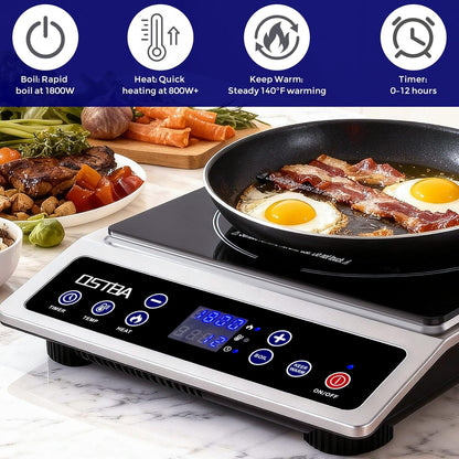 OSTBA 1800W Commercial Induction Cooktop, 7" Heating Coil Countertop Induction Burner