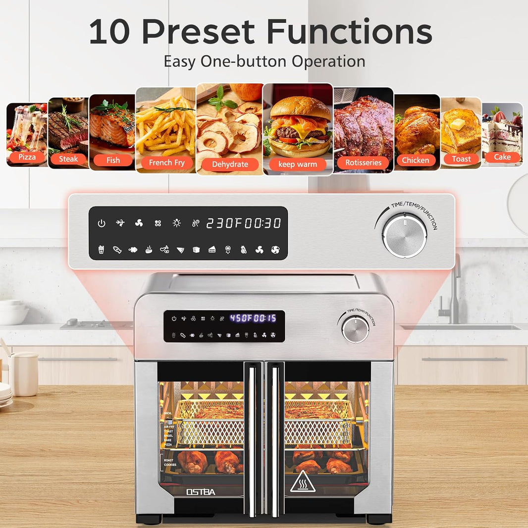 OSTBA French Door Air Fryer Toaster Oven | 10-in-1 Countertop Oven