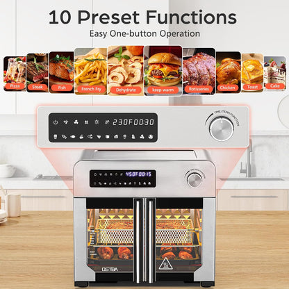 OSTBA French Door Air Fryer Toaster Oven | 10-in-1 Countertop Oven