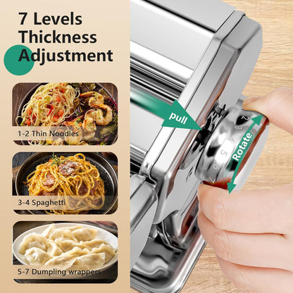 3-in-1 Pasta Maker with Cleaning Kit, Adjustable Thickness Settings Pasta Maker Machine with Pasta Roller and Cutter, Dual Width Noodle Maker for Pasta, Spaghetti, Fettuccine, Lasagna