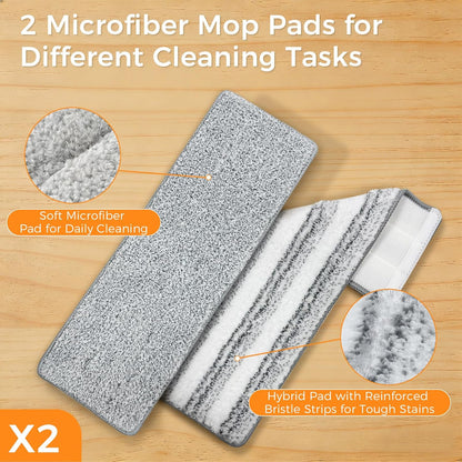 Mop and Bucket Set with Detachable Space-Saving Bucket, Mop for Floor Cleaning with Wringer, Wall Mop with 360° Rotating Mop Head, 2 Reusable Microfiber Mop Pads