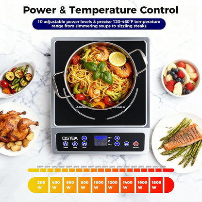 OSTBA 1800W Commercial Induction Cooktop, 7" Heating Coil Countertop Induction Burner
