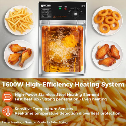 OSTBA Electric Deep Fryer, 10.36QT Stainless Steel Countertop Fryer