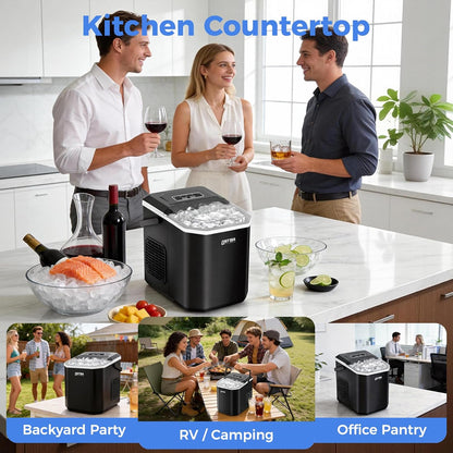 OSTBA Fast Ice Countertop Ice Maker with Dual Size Bullet Ice, 9 Cubes in 6 Minutes, 26 lbs per Day, Self-Cleaning Portable Ice Machine with Carry Handle for Home, RV & Party