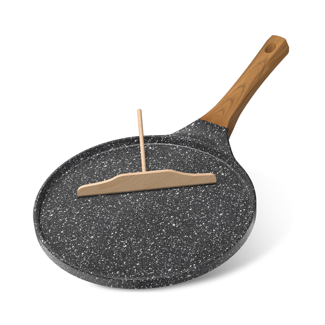 10-Inch Crepe Pan, Nonstick Pancake & Dosa Pan, Tortilla Pan Dosa Tawa, Flat Griddle Pan, Induction Compatible, Easy to Clean, with Wooden Spreader
