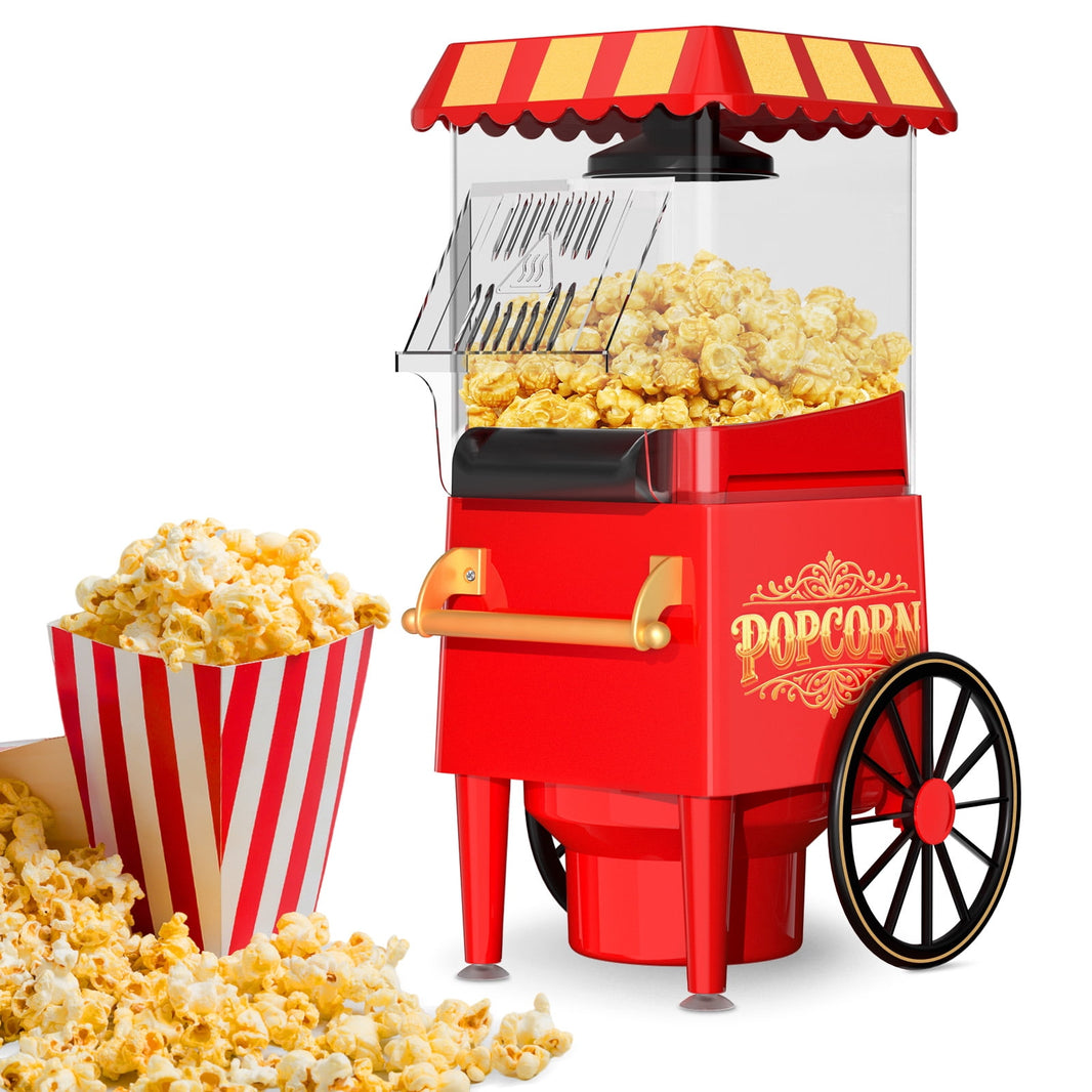 OSTBA 1200W Hot Air Popcorn Maker, 12 Cups Oil-Free Popcorn Popper with Retro Design, Butter Tray & One-Button Control, Perfect for Home & Parties