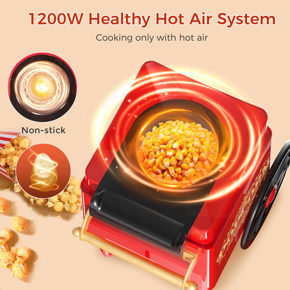 OSTBA 1200W Hot Air Popcorn Maker, 12 Cups Oil-Free Popcorn Popper with Retro Design, Butter Tray & One-Button Control, Perfect for Home & Parties