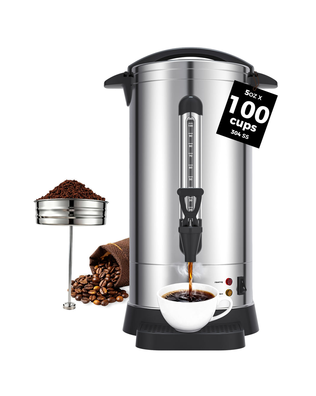 OSTBA 100-Cup Coffee Urn, 15L Stainless Steel Percolator